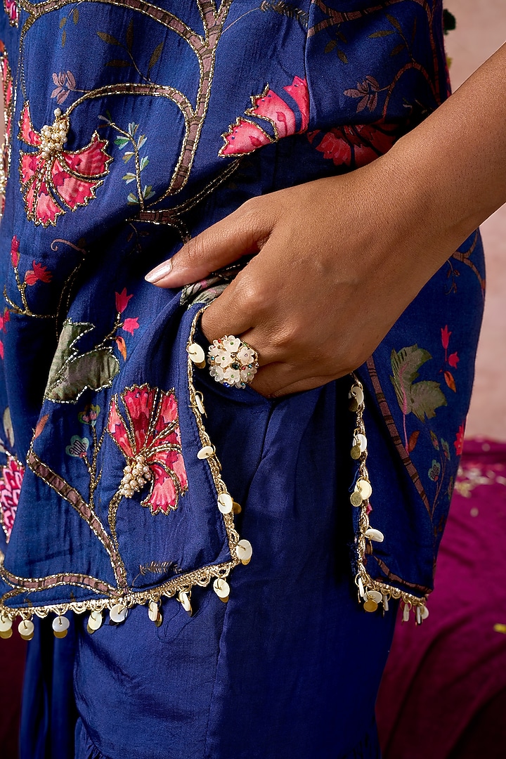 Blue Cotton Silk Party Wear Sharara Set by ARJE India at Pernia's Pop Up Shop