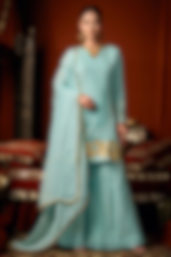 Sky Blue Cotton Silk Short Kurta Set by ARJE India at Pernia's Pop Up Shop