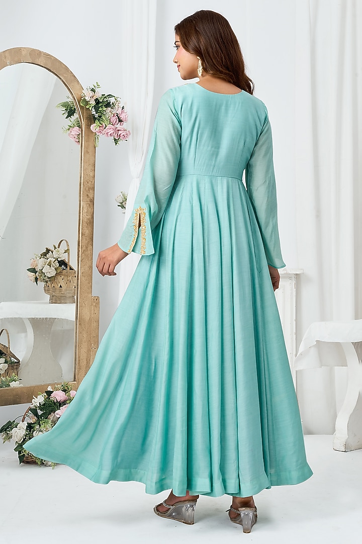 Sky Blue Cotton Silk Handwork Party Wear Anarkali by ARJE India at Pernia's Pop Up Shop