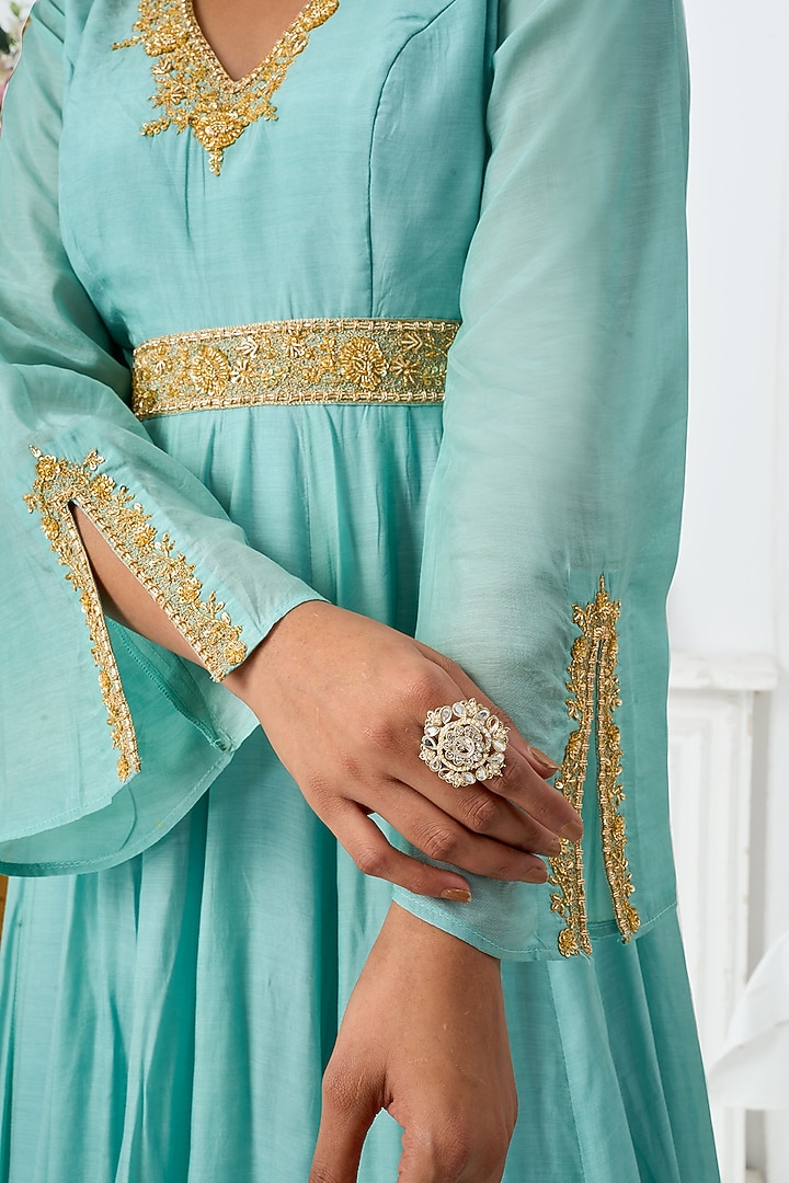 Sky Blue Cotton Silk Handwork Party Wear Anarkali by ARJE India at Pernia's Pop Up Shop