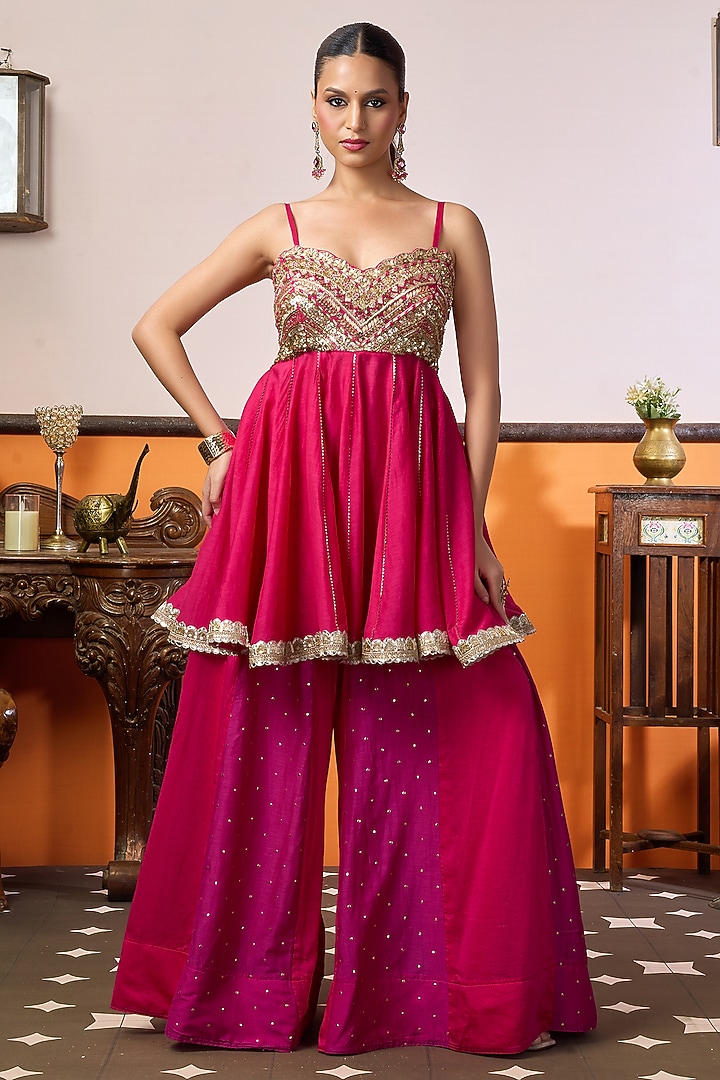 Rani Pink & Magenta Cotton Palazzo Set by ARJE India at Pernia's Pop Up Shop