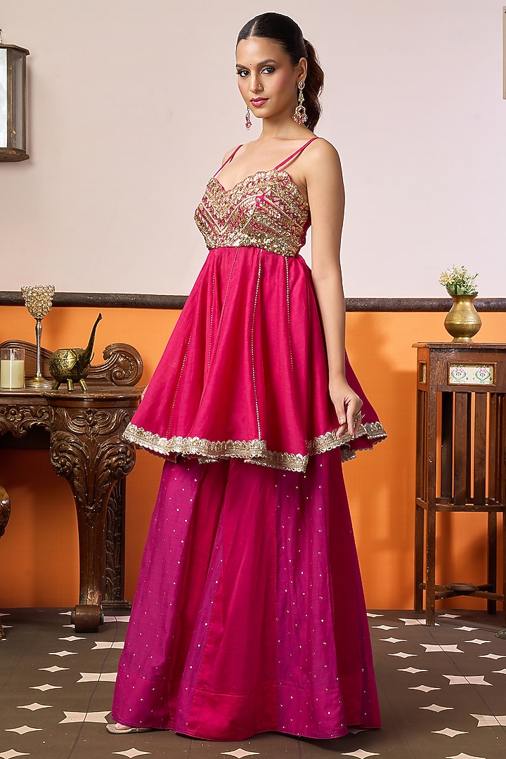 Rani Pink & Magenta Cotton Palazzo Set by ARJE India at Pernia's Pop Up Shop