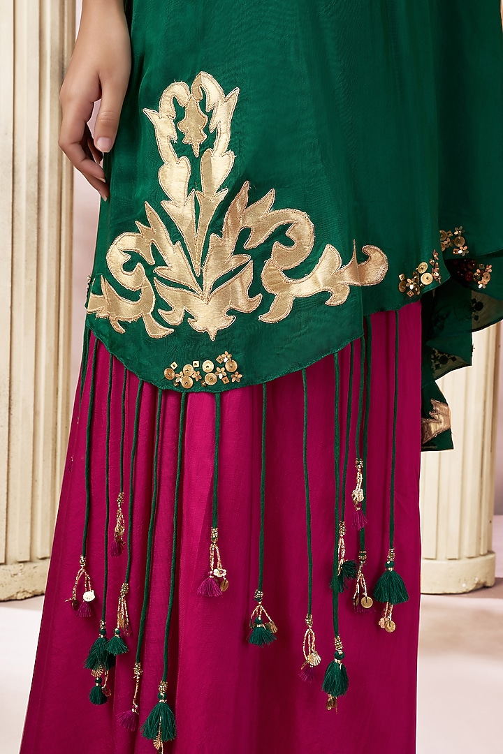 Dark Green Cotton Silk One-Shoulder Kaftan Set by ARJE India at Pernia's Pop Up Shop