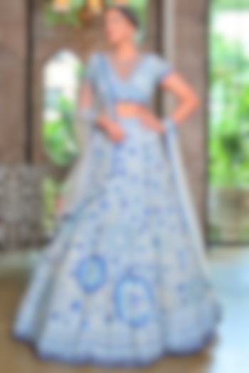 Sky Blue Tulle Hand Embroidered Bridal Lehenga Set by Arsh & Jas Designs at Pernia's Pop Up Shop