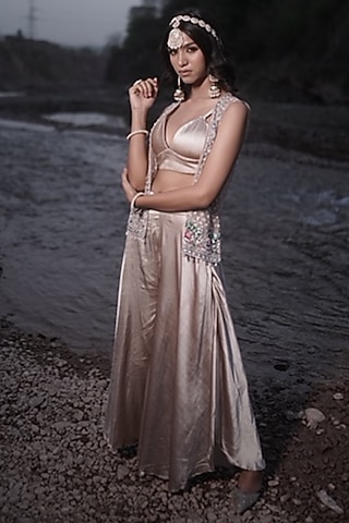 Ivory Net Hand Embroidered Jacket Set by Arsh & Jas Designs