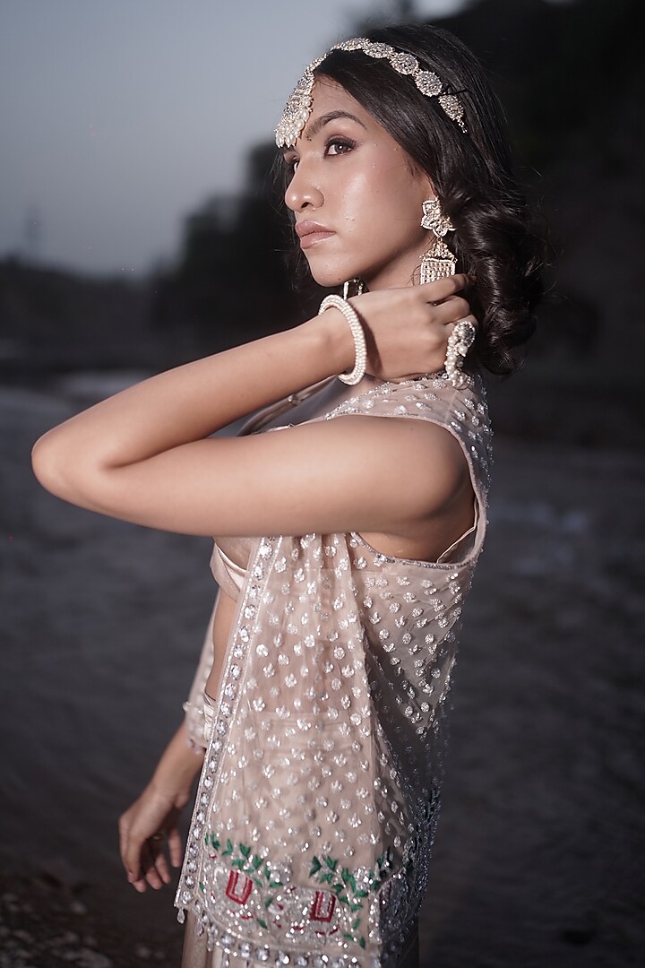 Ivory Net Hand Embroidered Jacket Set by Arsh & Jas Designs at Pernia's Pop Up Shop