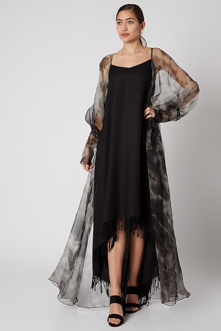 Black Flared Slip Dress by Aroka