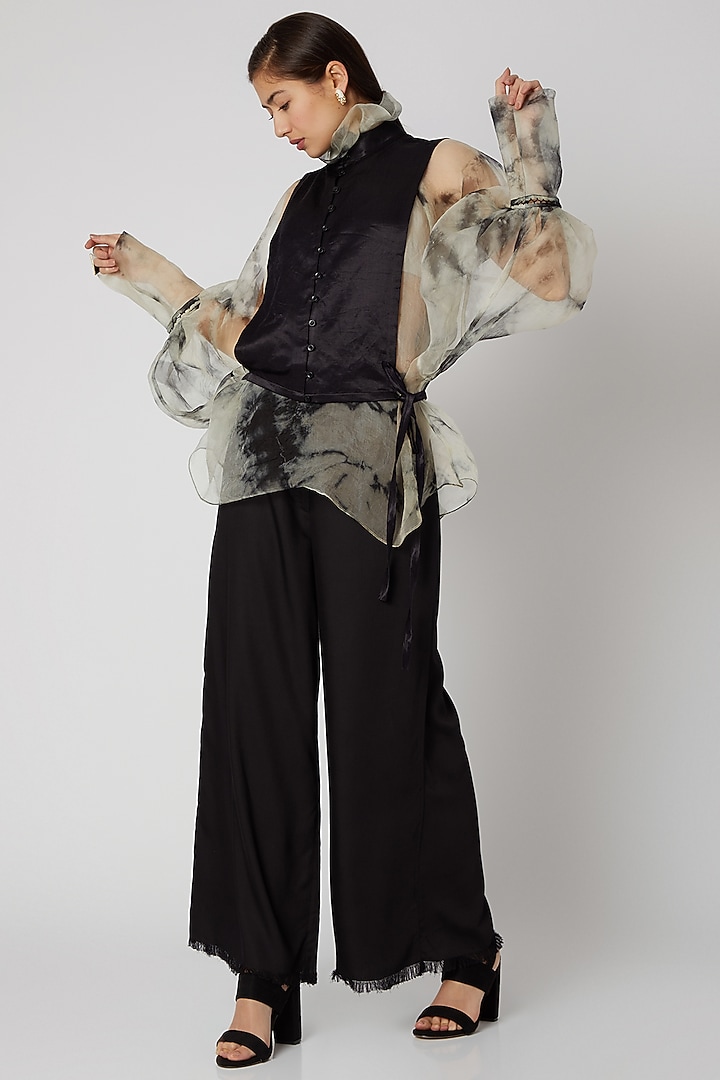 Black Flared Pants With Waist Band by Aroka at Pernia's Pop Up Shop