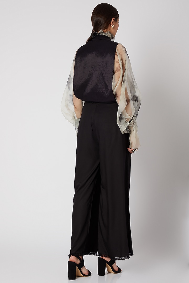 Black Mashru Flap With Tie-Dye Sheer Top by Aroka at Pernia's Pop Up Shop