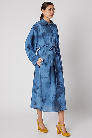 Sky Blue Tie-Dye Shirt Dress by Aroka