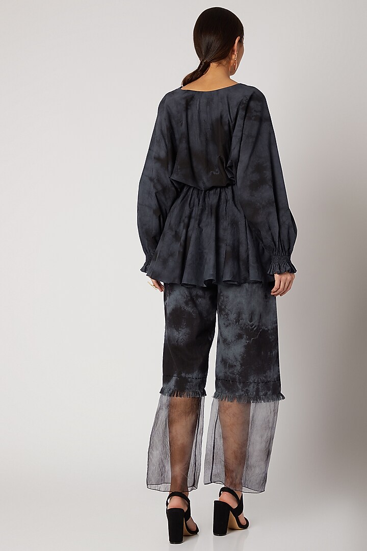 Black & Grey Tie-Dye Gathered Top by Aroka at Pernia's Pop Up Shop