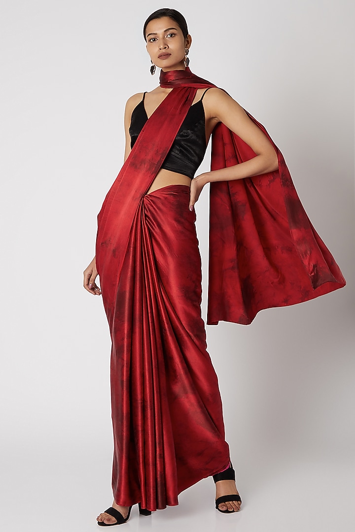 Red Tie-Dye Silk Saree by Aroka