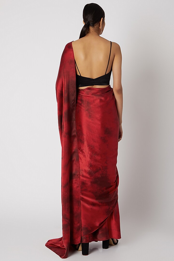 Red Tie-Dye Silk Party Wear Saree by Aroka at Pernia's Pop Up Shop