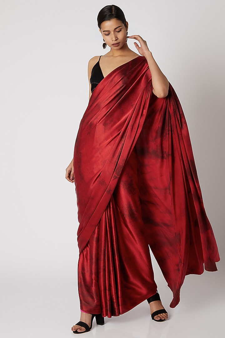 Red Tie-Dye Silk Party Wear Saree by Aroka at Pernia's Pop Up Shop