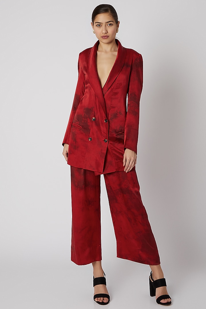 Red Tie-Dye Silk Blazer by Aroka