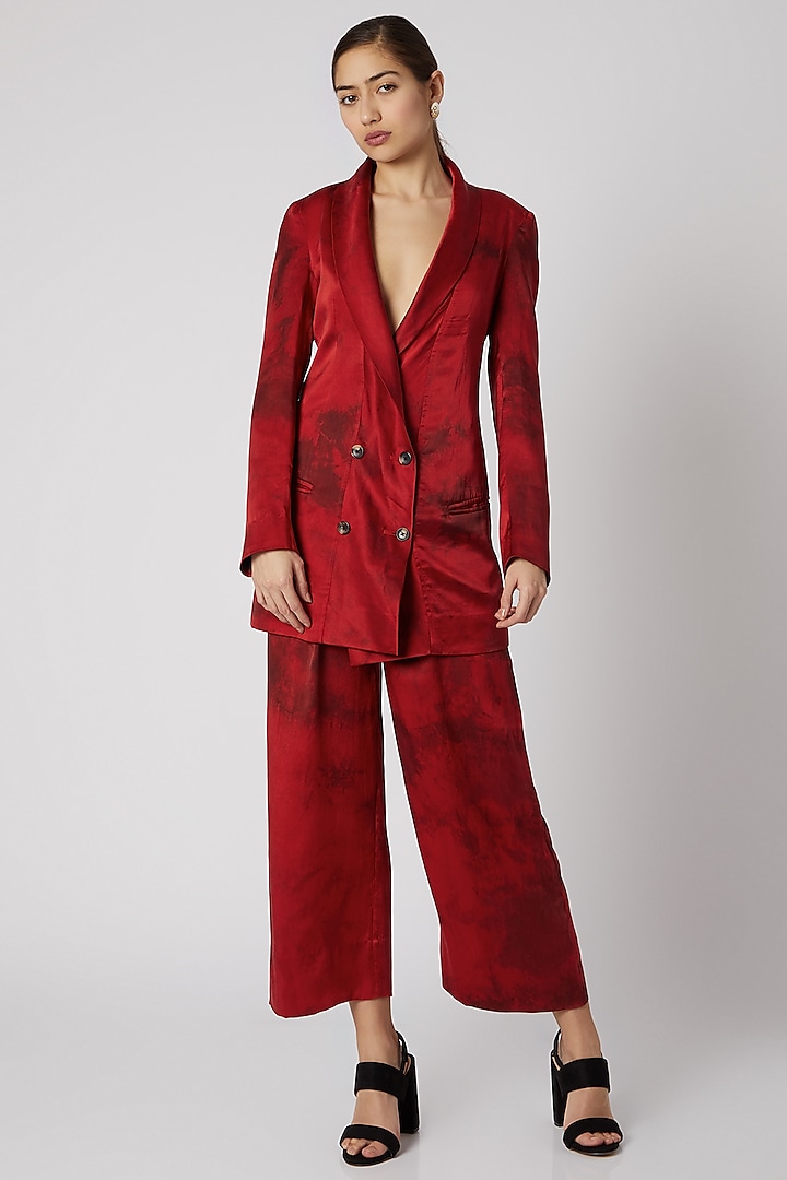 Red Tie-Dye Silk Trousers by Aroka
