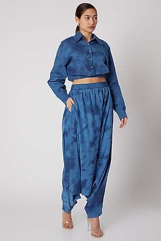 Sky Blue Tie-Dye Dhoti Pants by Aroka