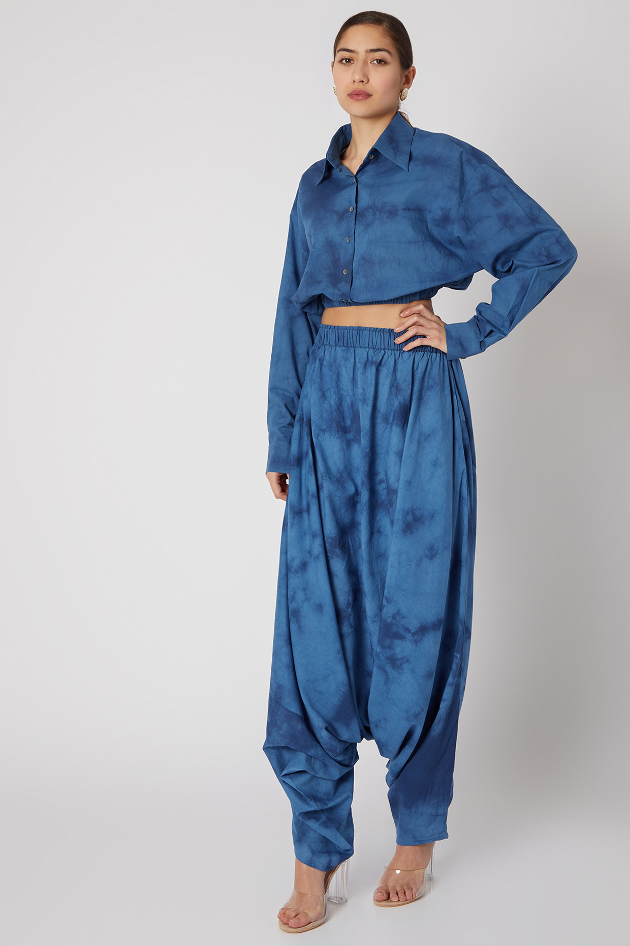 Sky Blue Tie-Dye Crop Shirt by Aroka