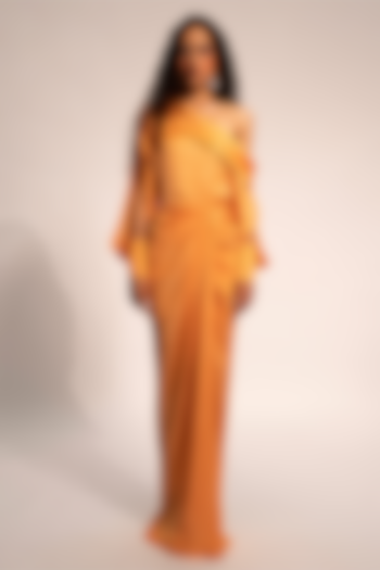 Coral Cream Modal Satin Pleated Wrap Skirt by Aroka at Pernia's Pop Up Shop