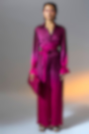 Violet Vegan Modal Satin Ombre Dyed Co-Ord Set by Aroka at Pernia's Pop Up Shop