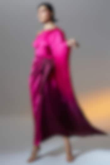 Pink & Plum Ombre Satin Kaftan Dress by Aroka