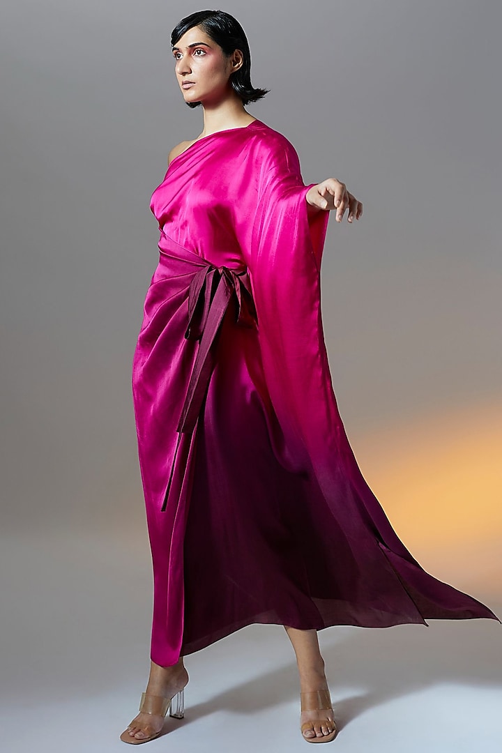 Pink & Plum Ombre Satin Kaftan Dress by Aroka