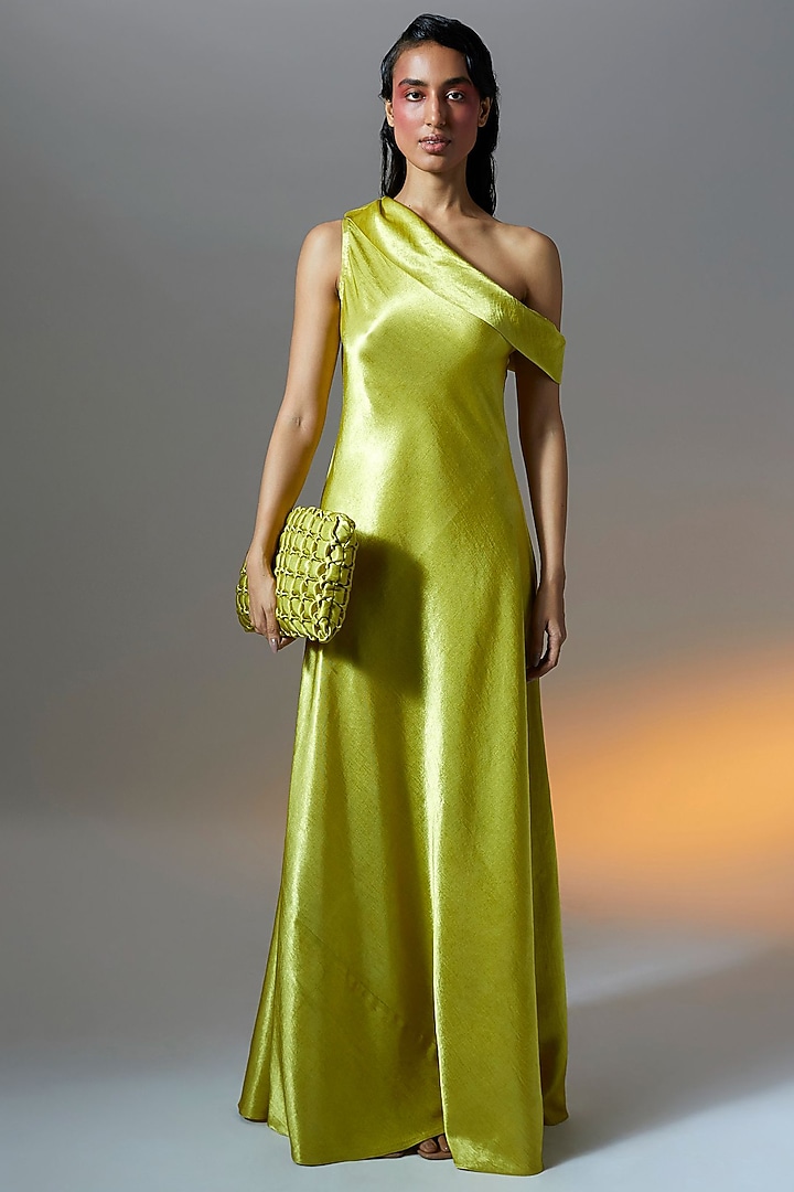 Lime Yellow Vegan Mashru Summer Dress by Aroka at Pernia's Pop Up Shop