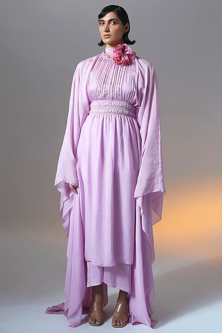 Lilac Chiffon Asymmetrical Kaftan Dress by Aroka