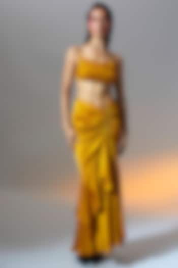 Mustard Gold Modal Satin Skirt by Aroka