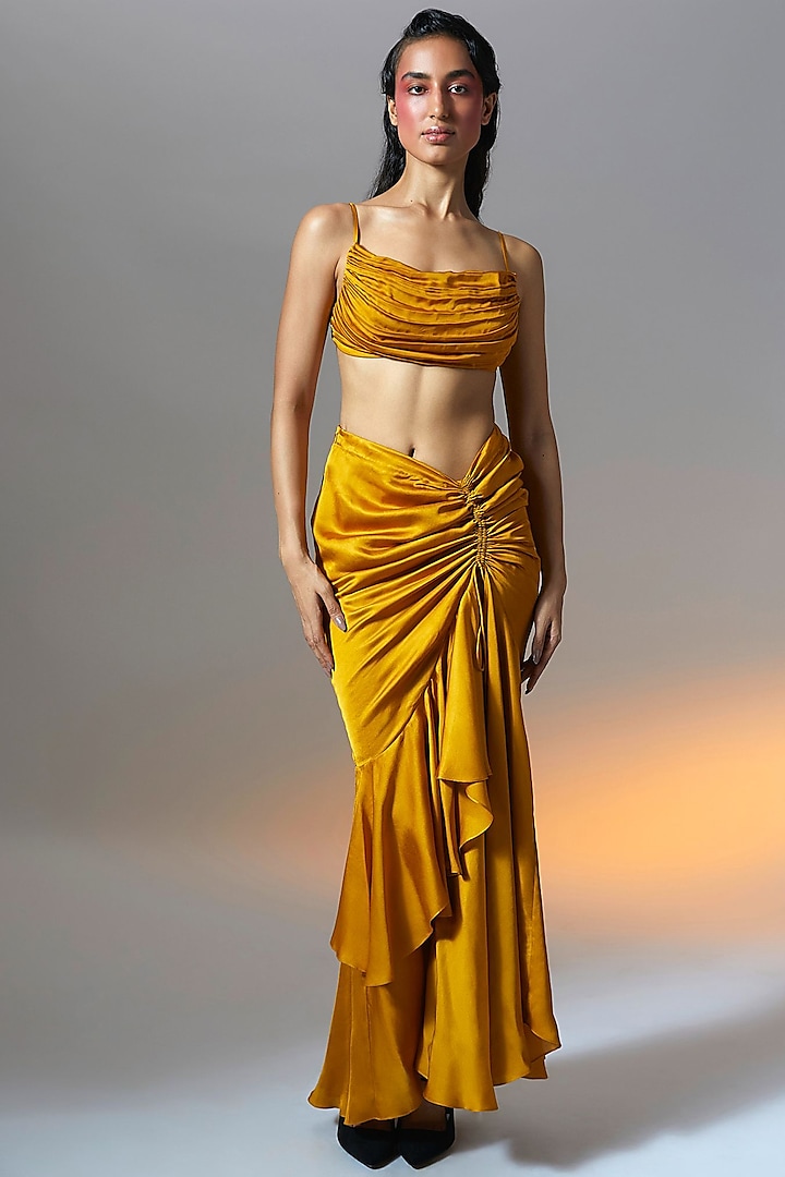 Mustard Gold Modal Satin Skirt by Aroka