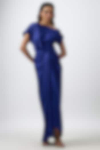 Blue Modal Satin Maya Draped Skirt Set by Aroka at Pernia's Pop Up Shop