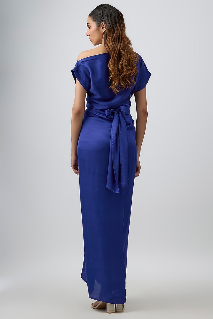 Blue Modal Satin Maya Draped Skirt Set by Aroka at Pernia's Pop Up Shop