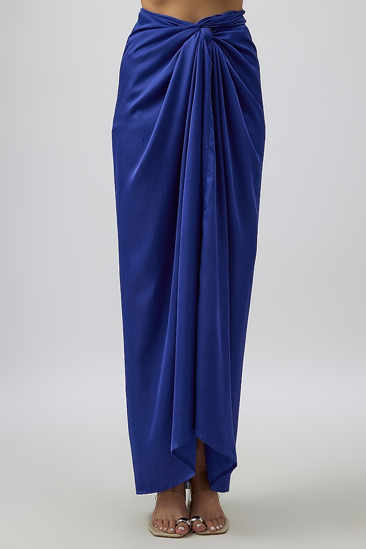 Blue Modal Satin Maya Draped Skirt Set by Aroka at Pernia's Pop Up Shop