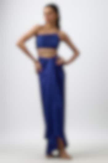 Byond Blue Modal Satin Draped Skirt Set by Aroka at Pernia's Pop Up Shop