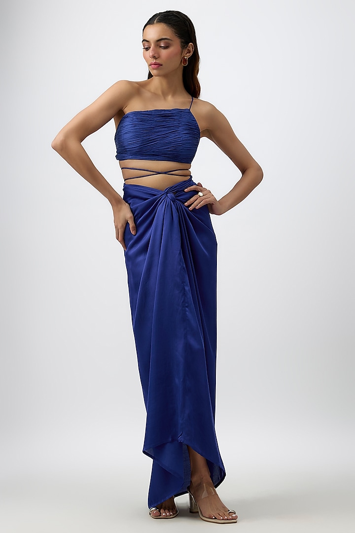 Byond Blue Modal Satin Draped Skirt Set by Aroka at Pernia's Pop Up Shop