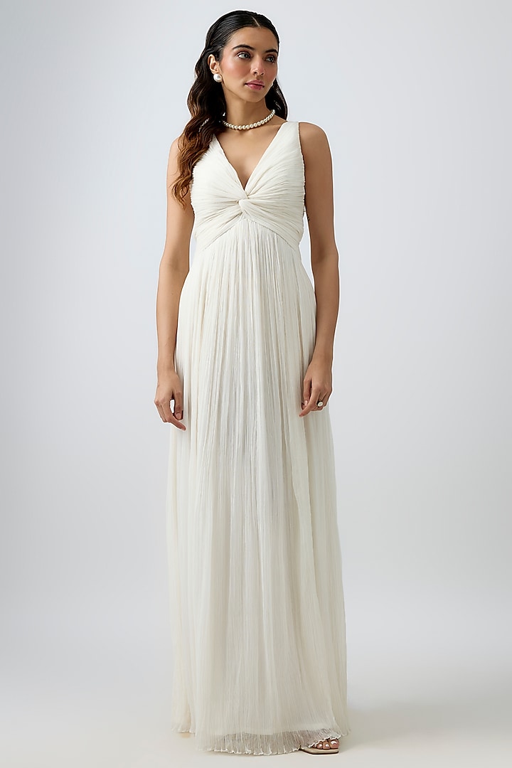 Ivory Wrinkle Chiffon & Modal Satin Gathered Dream Dress by Aroka at Pernia's Pop Up Shop