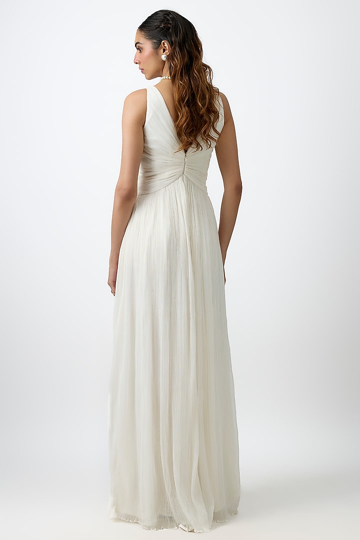 Ivory Wrinkle Chiffon & Modal Satin Gathered Dream Dress by Aroka at Pernia's Pop Up Shop
