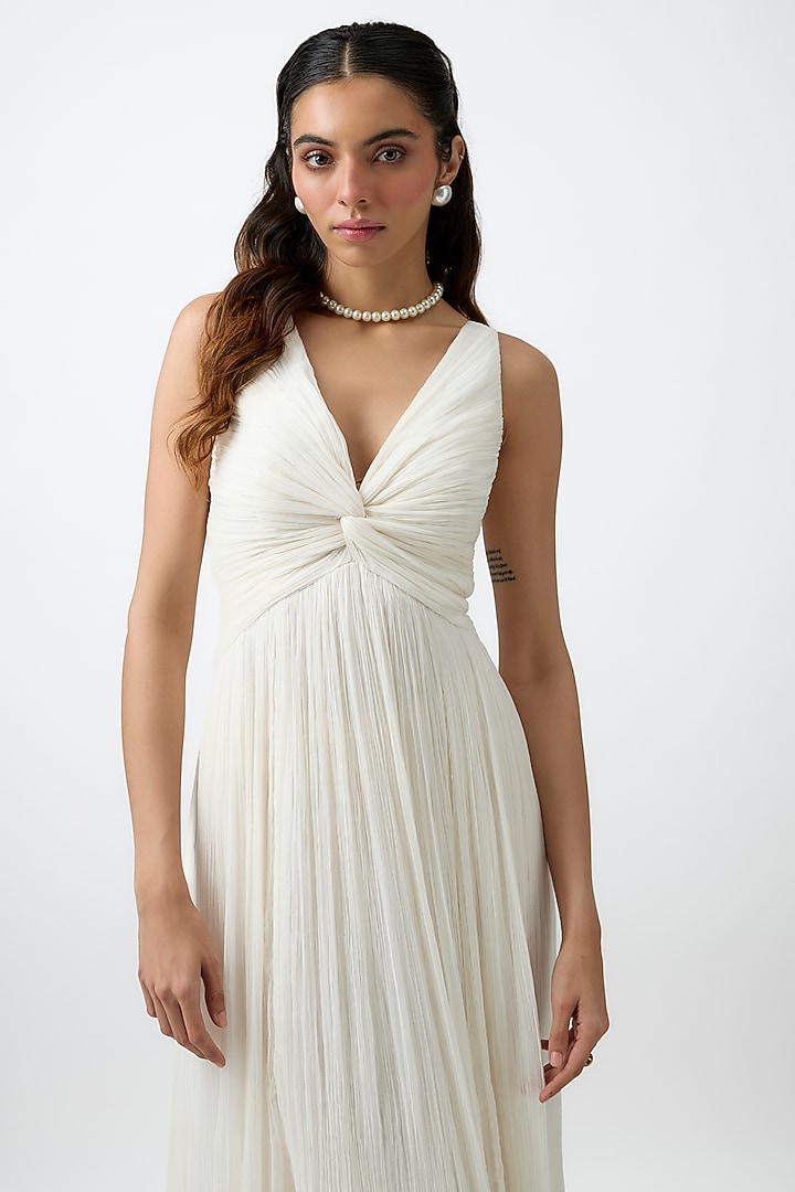 Ivory Wrinkle Chiffon & Modal Satin Gathered Dream Dress by Aroka at Pernia's Pop Up Shop