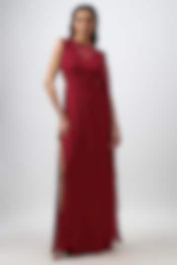 Red Wrinkle Chiffon Vacation Dress by Aroka at Pernia's Pop Up Shop