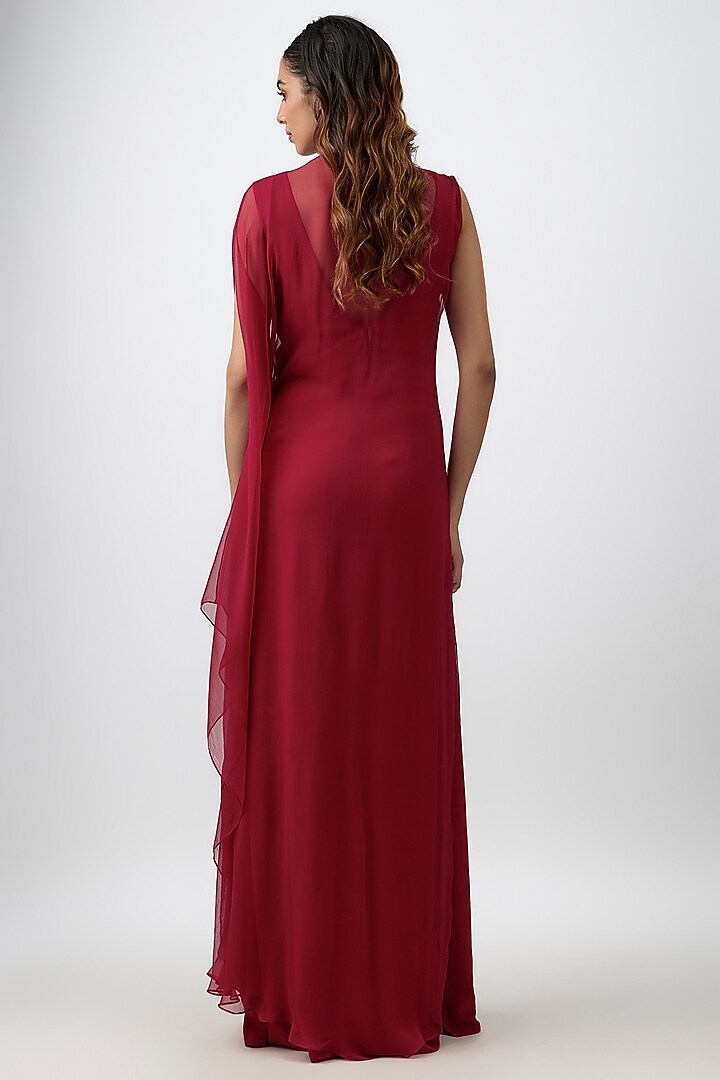 Red Wrinkle Chiffon Vacation Dress by Aroka at Pernia's Pop Up Shop