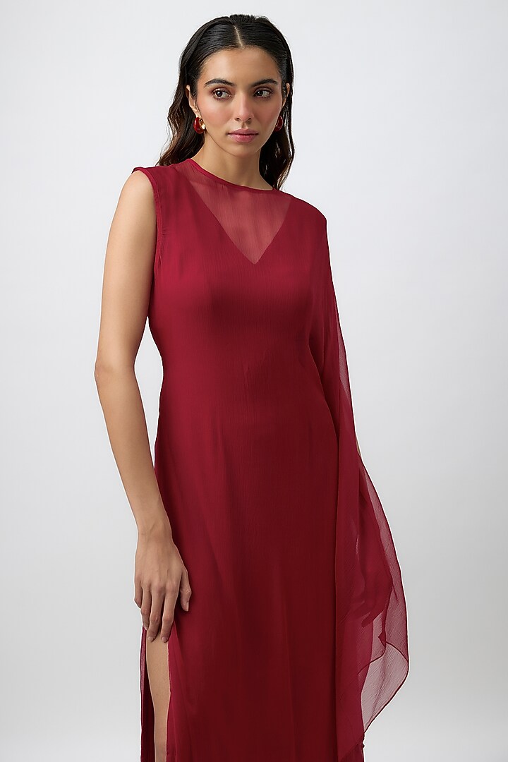 Red Wrinkle Chiffon Vacation Dress by Aroka at Pernia's Pop Up Shop