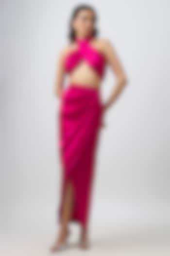 Candy Crush Pink Vegan Mashru Overlap Skirt Set by Aroka at Pernia's Pop Up Shop