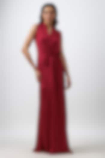 Red Modal Satin Kiara Draped Summer Dress by Aroka at Pernia's Pop Up Shop