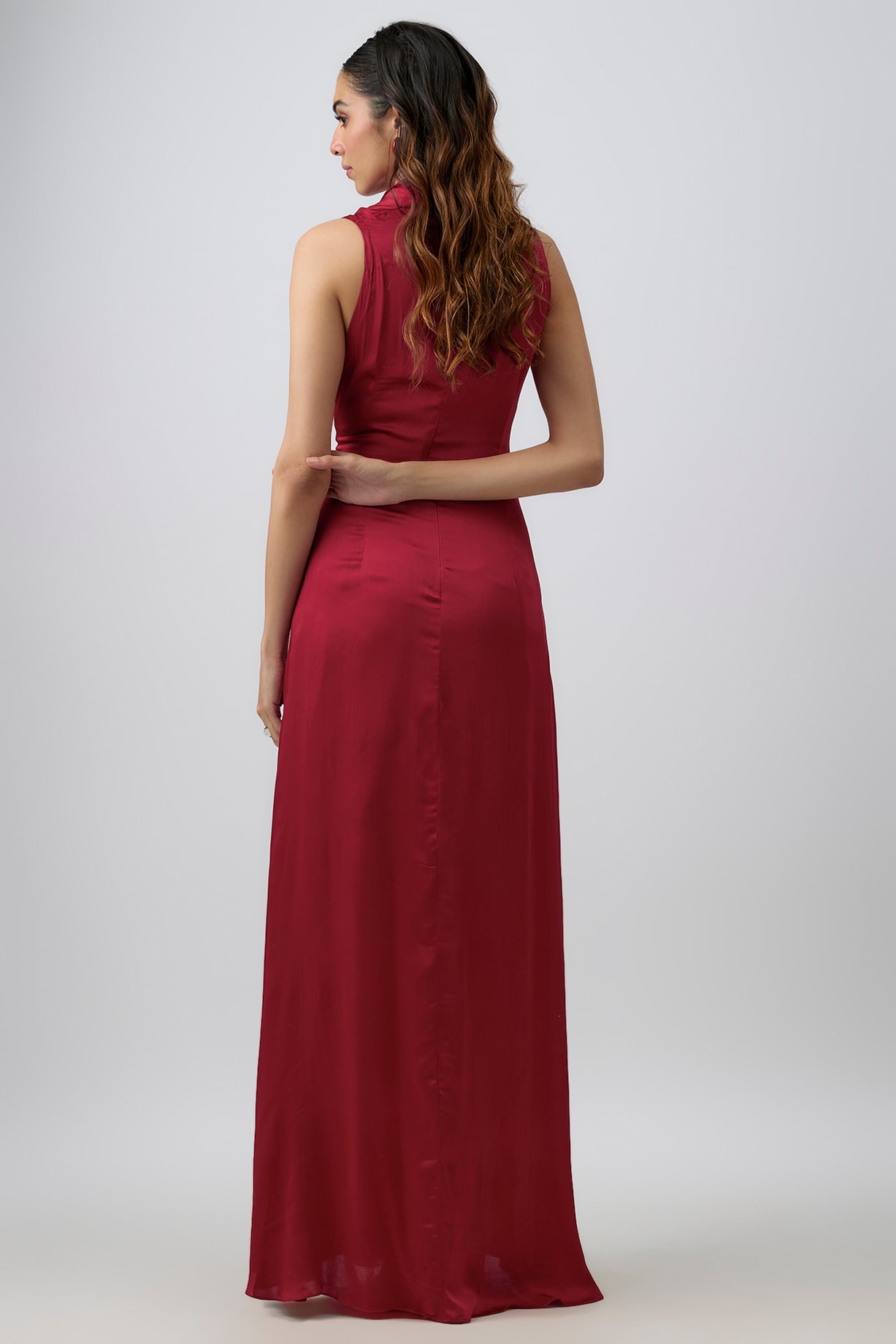Red Modal Satin Kiara Draped Summer Dress by Aroka at Pernia's Pop Up Shop  2026