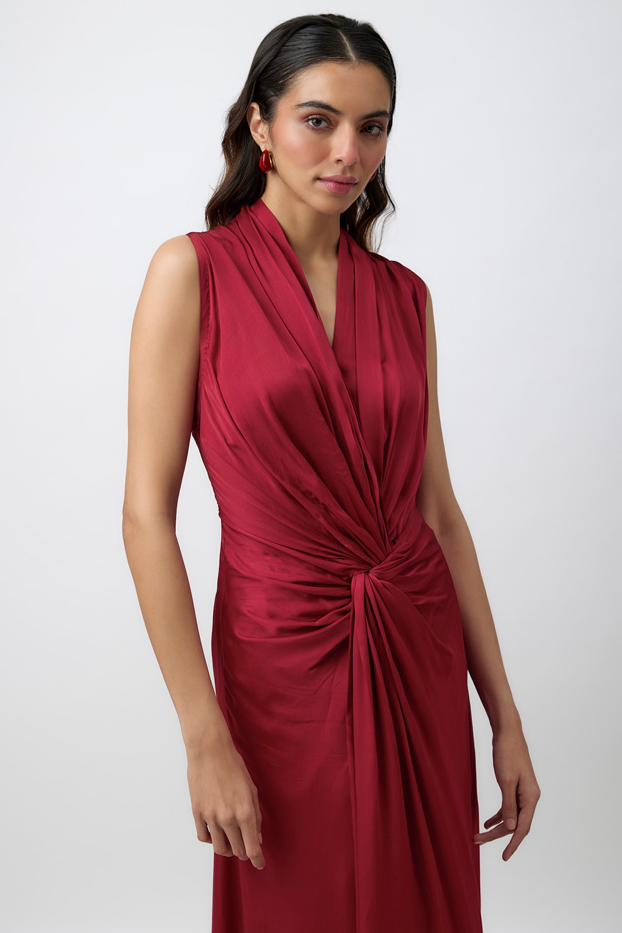 Red Modal Satin Kiara Draped Summer Dress by Aroka at Pernia's Pop Up Shop  2026