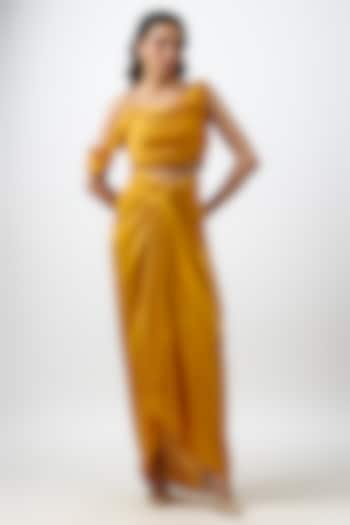 Yellow Modal Satin Honey Sarong Draped Skirt Set by Aroka at Pernia's Pop Up Shop