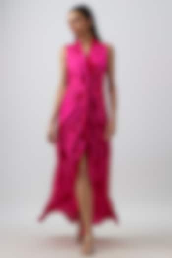 Pink Modal Satin Tie-Dye Kiara Draped Vacation Dress by Aroka at Pernia's Pop Up Shop