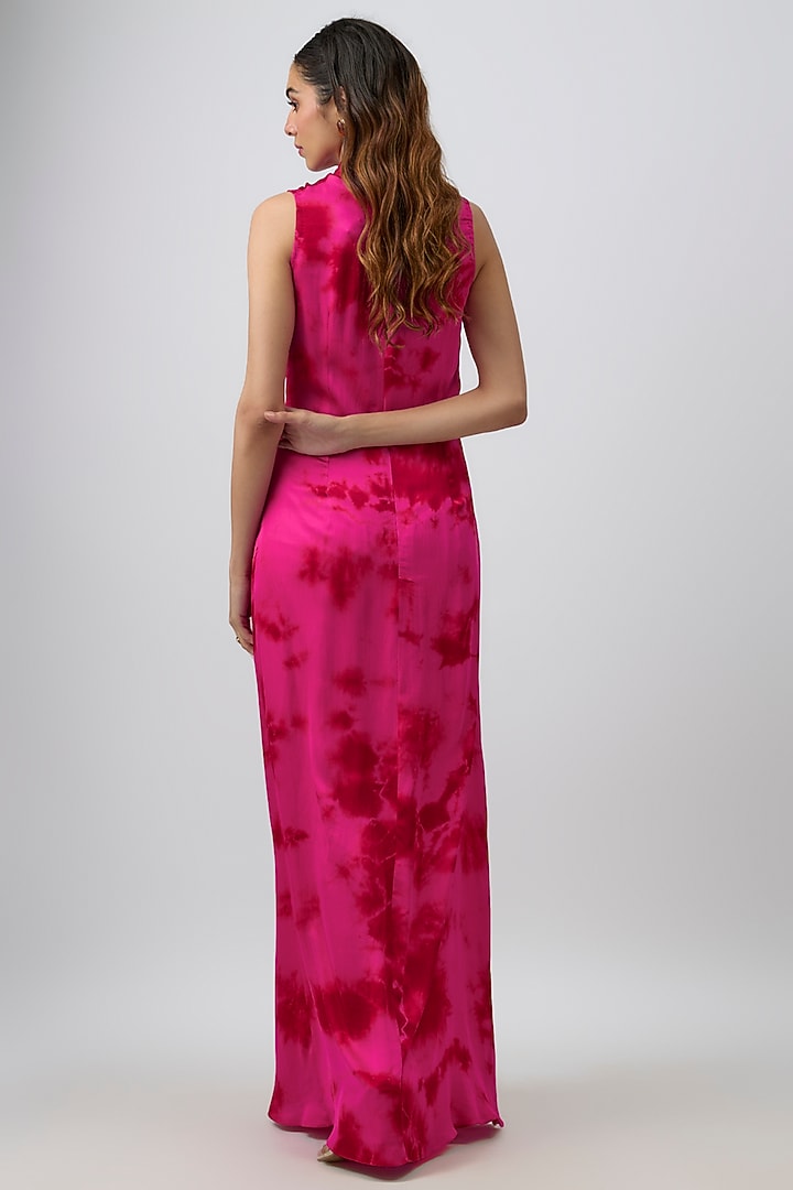 Pink Modal Satin Tie-Dye Kiara Draped Vacation Dress by Aroka at Pernia's Pop Up Shop