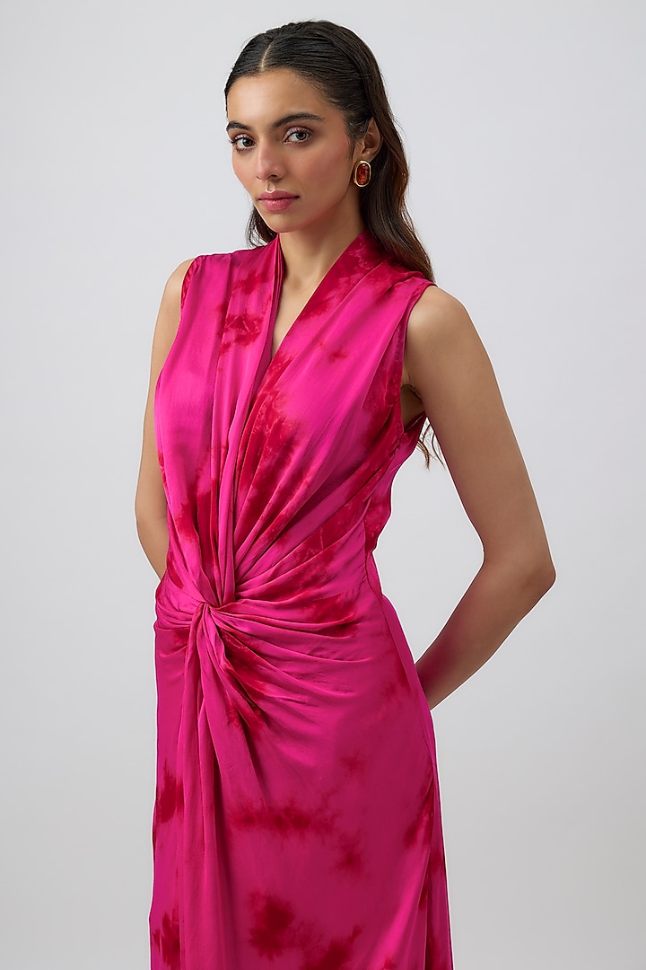 Pink Modal Satin Tie-Dye Kiara Draped Vacation Dress by Aroka at Pernia's Pop Up Shop