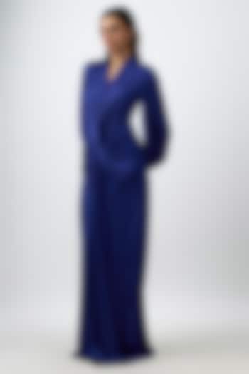Blue Modal Satin Twisted Draped Diva Vacation Dress by Aroka at Pernia's Pop Up Shop